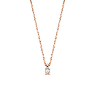 Pendente solitario da 0,15 ct con diamanti taglio radiante in oro rosso