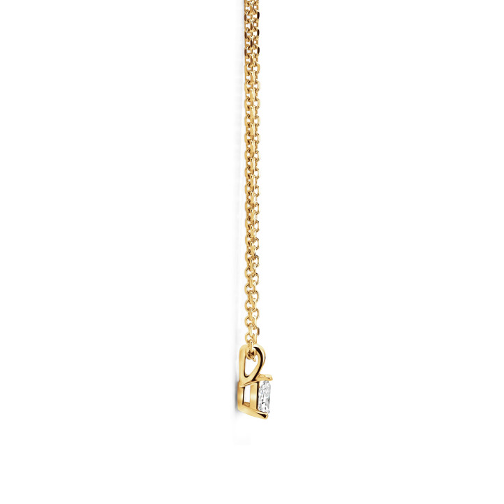 Pendente solitario 0,15ct in oro giallo con diamanti taglio goccia