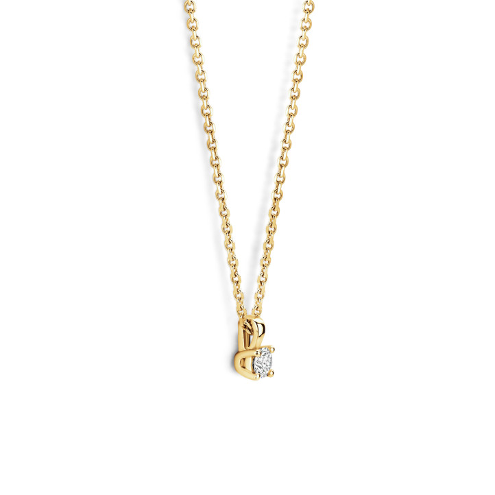 Pendente solitario da 0,15 ct, diamanti taglio rotondo in oro giallo