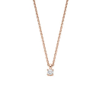 Pendente solitario 0,15ct in oro rosso con diamanti taglio rotondo