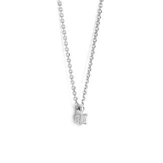Pendente solitario da 0,15 ct con diamanti taglio princess in oro bianco