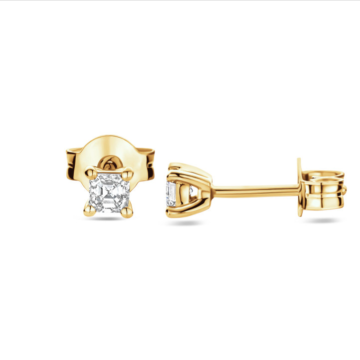 Orecchini solitari in oro giallo con diamante taglio Asscher da 0,30 carati