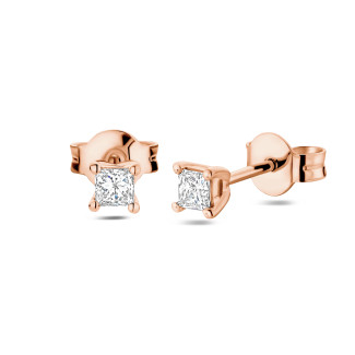 Orecchini - Orecchini solitari con diamante taglio principessa 30 carati in oro rosa
