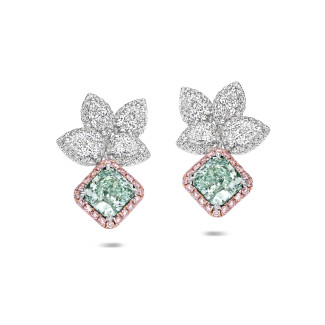 Alta gioielleria - Unico - Orecchini con diamanti verdi da 3,37 ct in oro bianco e rosa
