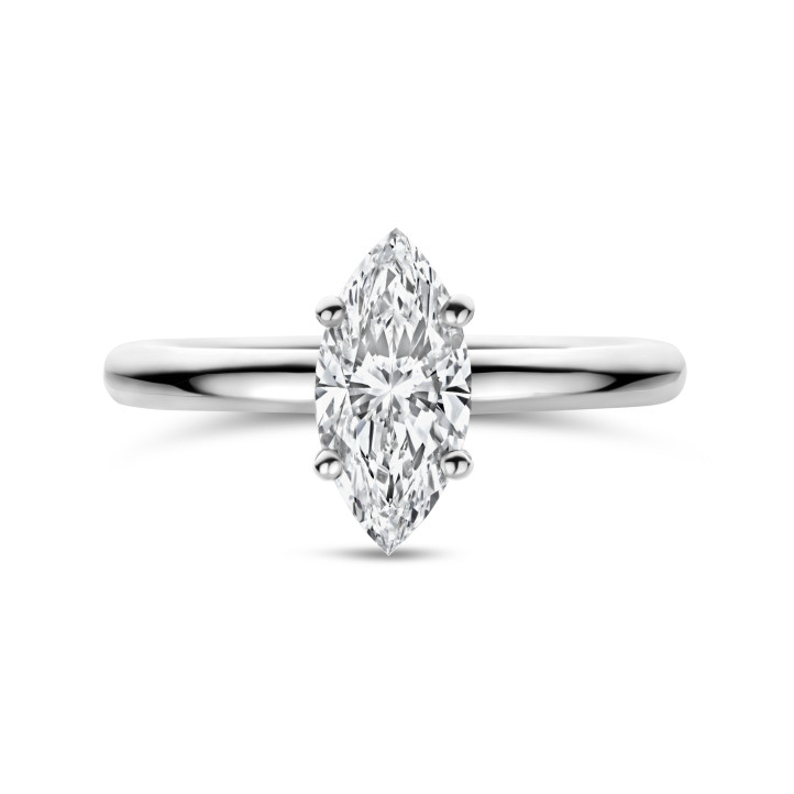 Anello solitario da 2,00 ct in oro bianco con diamante a marquise