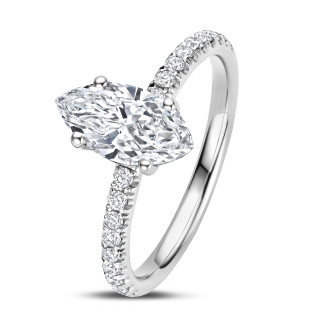 Anello solitario da 2,00 ct in oro bianco con diamante a marquise