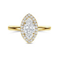 Anello con halo da 1,00 ct in oro giallo con diamante a marquise