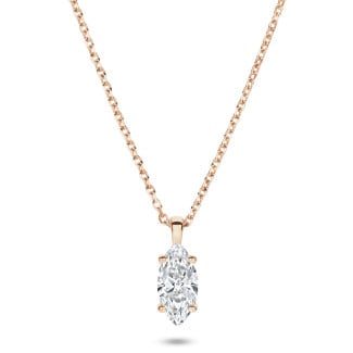 Pendente con diamante solitario da 1,00 carati con taglio a marquise in oro rosso