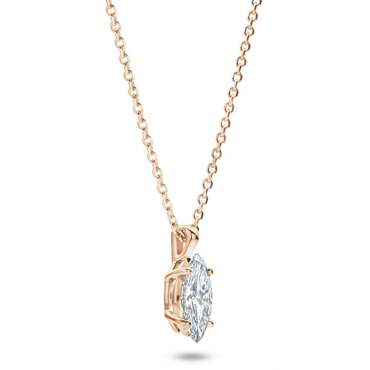 Pendente con diamante solitario da 1,00 carati con taglio a marquise in oro rosso