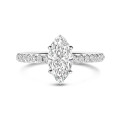 Anello solitario da 0,70 ct in oro bianco con diamante a marquise e alone nascosto