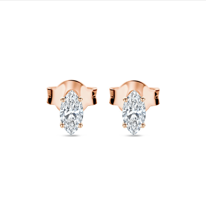Orecchini solitari 30 carati con diamante taglio a marquise in oro rosso