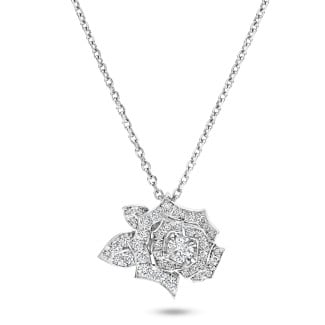Pendente floreale con diamante da 0,50 carati in oro bianco