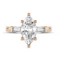 Anello trilogy da 1,00 carati in oro rosso con diamante a marquise e baguette affusolate