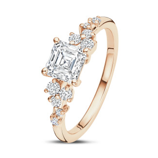 Anelli - Anello solitario con diamante taglio Asscher da 1.50 carati in oro rosso