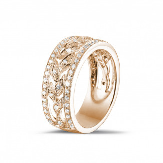 Anelli - Anello eternity floreale largo 0,35 carati in oro rosso con piccoli diamanti rotondi