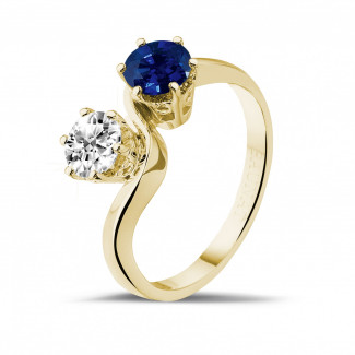 Anelli - Anello Toi et Moi in oro giallo con diamante rotondo e zaffiro