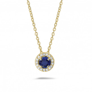 Collana Halo in oro giallo con zaffiro centrale e diamanti rotondi