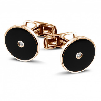 Gemelli - Gemelli in oro rosso con onice e diamante centrale