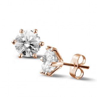 Orecchini classici con diamanti da 3,00 carati in oro rosso con sei griffe