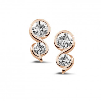 Orecchini a bottone - Orecchini con diamanti da 1,00 carati in oro rosso