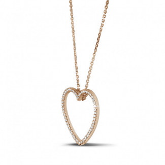 Collane con diamanti - Pendente a forma di cuore con diamante da 0,75 carati in oro rosso