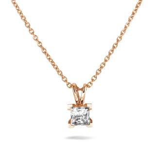 Pendente solitario da 1,00 carati in oro rosso con diamante princess