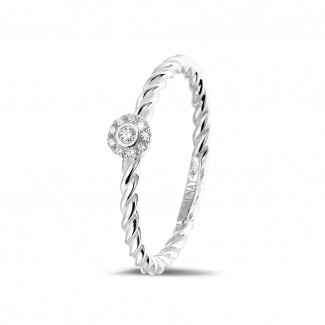 Anello solitario - Anello intrecciato sovrapponibile con diamante da 0,04 carati in oro bianco