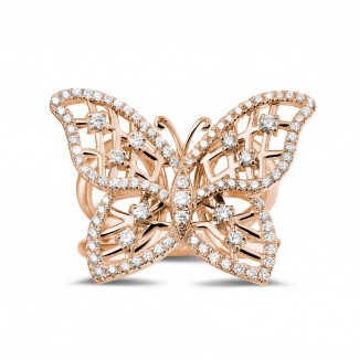 Anelli - Anello con diamante da 0,75 carati con design a farfalla in oro rosso