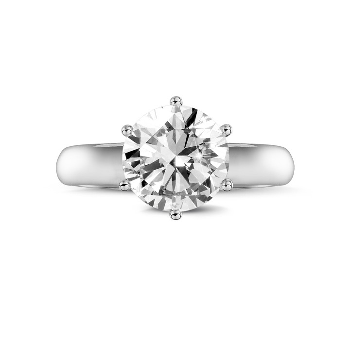 Anello solitario con diamante da 2,50 carati in oro bianco con sei griffe