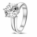 Anello solitario con diamante da 3,00 carati in platino con sei griffe