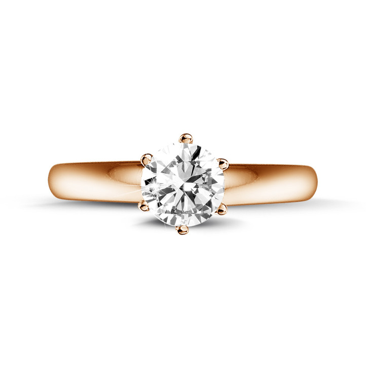 Anello solitario con diamante da 0,50 carati in oro rosso con sei griffe