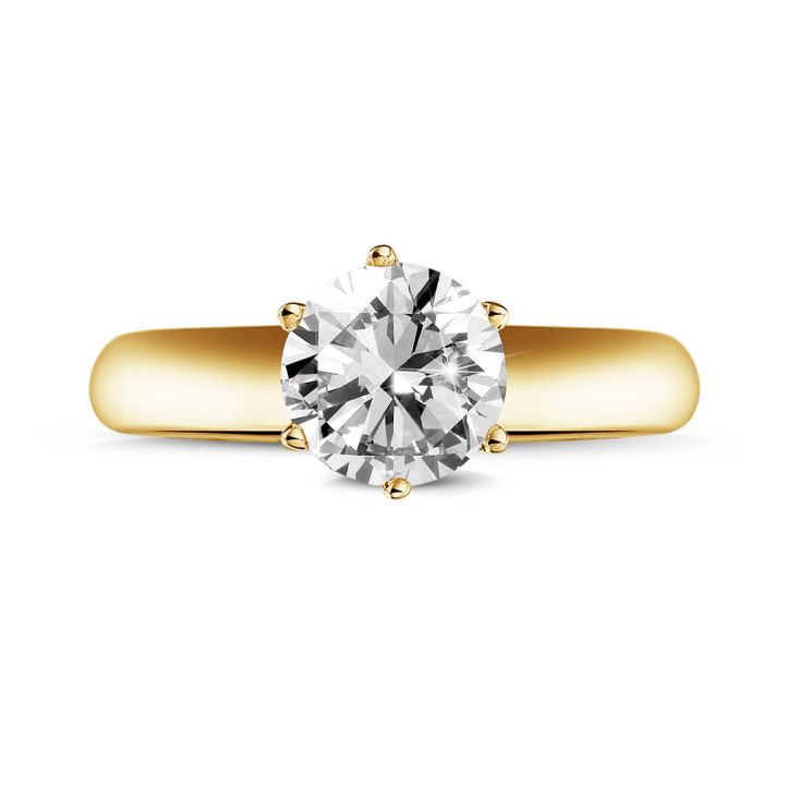 Anello solitario con diamante da 1,25 carati in oro giallo con sei griffe