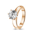 Anello solitario con diamante da 2,00 carati in oro rosso con sei griffe