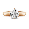Anello solitario con diamante da 2,00 carati in oro rosso con sei griffe