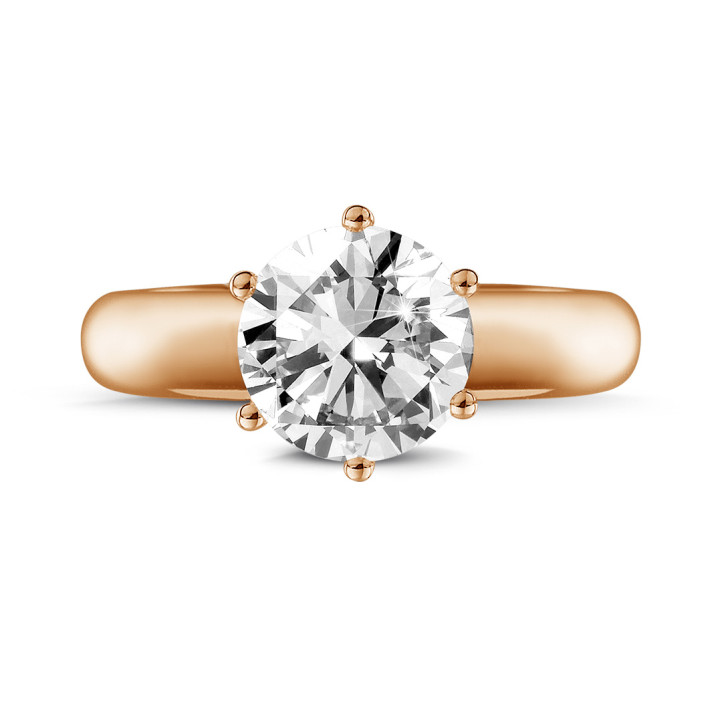 Anello solitario con diamante da 2,00 carati in oro rosso con sei griffe