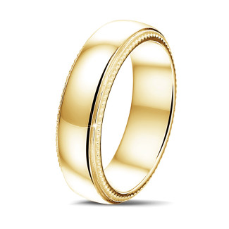 Anelli - Fede nuziale con superficie leggermente bombata di 6,00 mm in oro giallo con milgrain