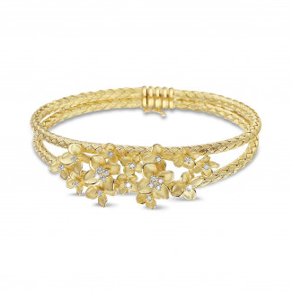 Bracciali - Bracciale rigido floreale con diamanti da 0,55 carati in oro giallo