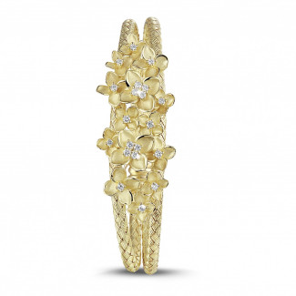 Bracciali - Bracciale rigido floreale con diamanti da 0,55 carati in oro giallo