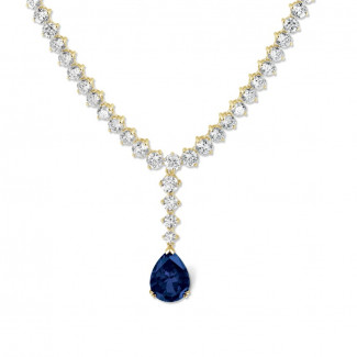 Alta gioielleria - Collana con diamanti sfumati da 21,30 carati in oro giallo con zaffiro a forma di pera