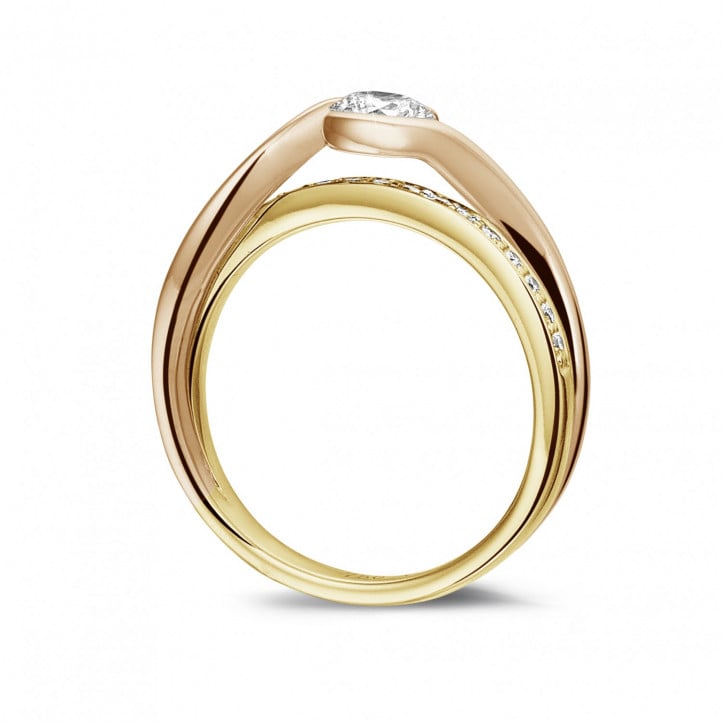 Anello solitario con diamante da 0,50 carati in oro giallo e rosso