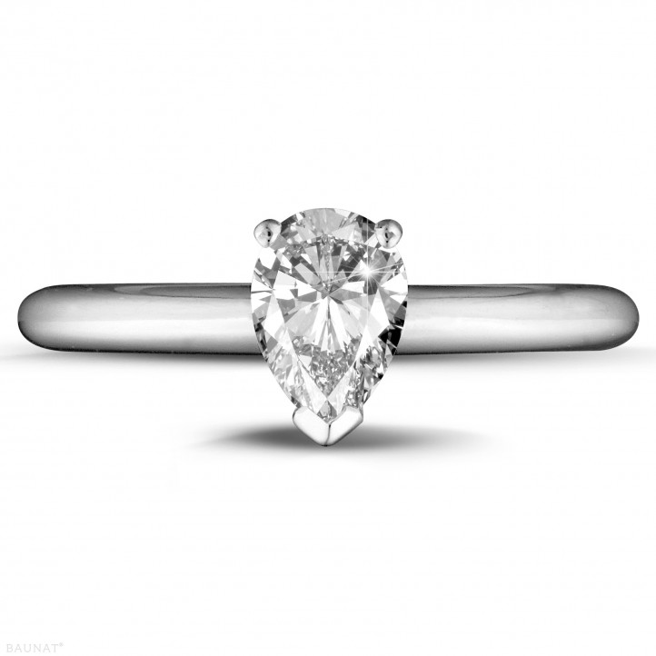 Anello solitario da 1,00 carati in oro bianco con diamante a forma di pera