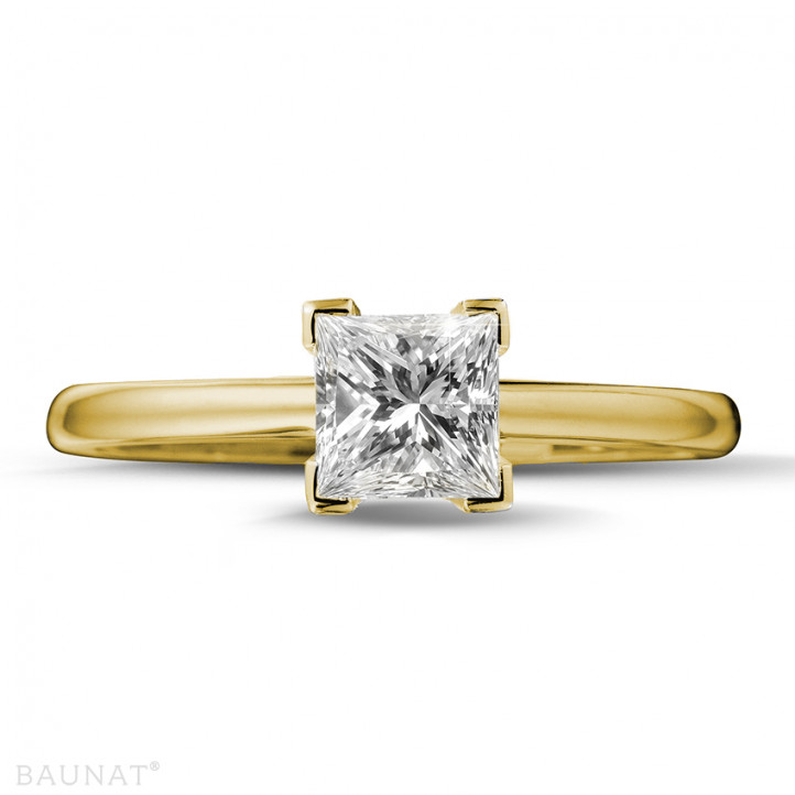 Anello solitario da 1,00 carati in oro giallo con diamante princess