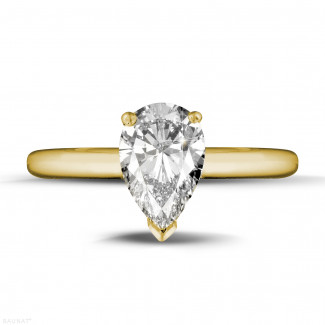 Anelli - Anello solitario da 1,50 carati in oro giallo con diamante a forma di pera