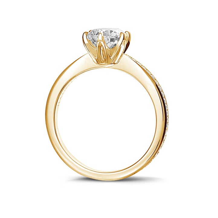 1.50캐럿 솔리테어 링, 옐로우 골드, 사이드 다이아몬드 세팅
