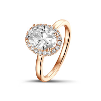 0.70캐럿 헤일로 링, 레드 골드, 오벌 다이아몬드 세팅