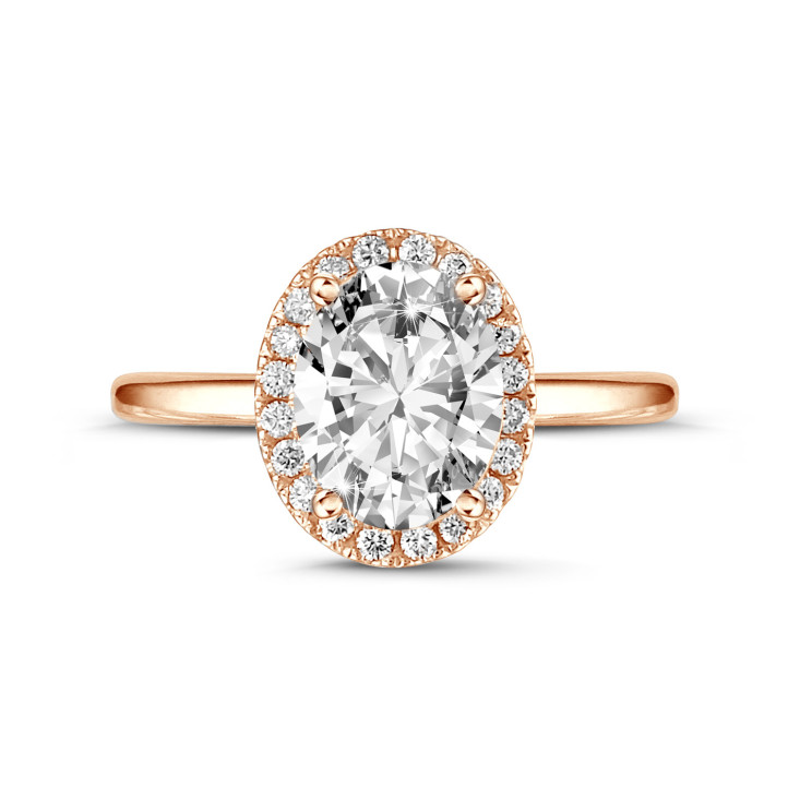 1.00캐럿 헤일로 링, 레드 골드, 오벌 다이아몬드 세팅
