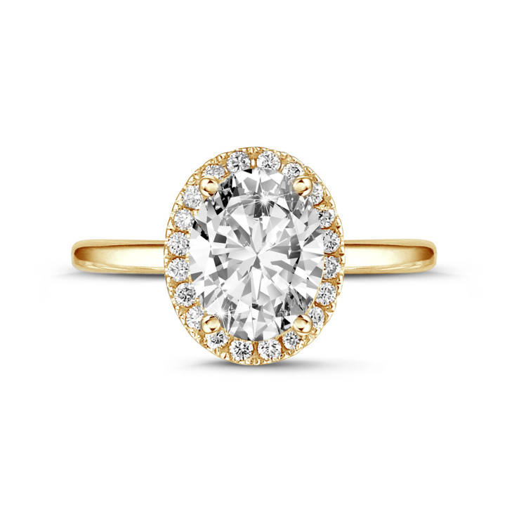 2.00캐럿 헤일로 링, 옐로우 골드, 오벌 다이아몬드 세팅