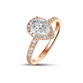 반지 - 1.00캐럿 헤일로 링, 레드 골드, 페어 다이아몬드 세팅