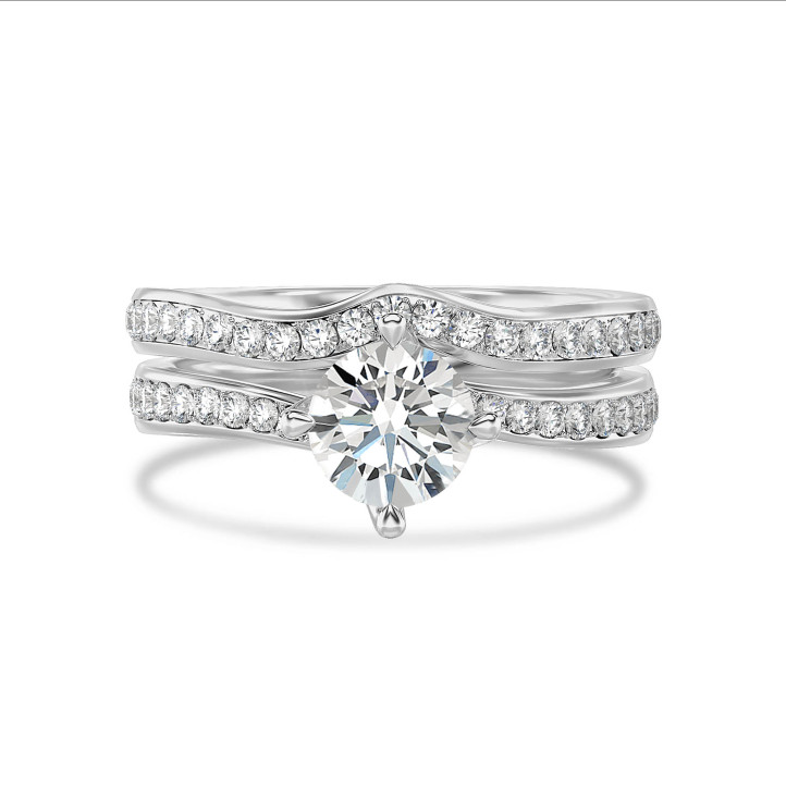 0.50캐럿 솔리테어 다이아몬드 링, 화이트 골드, 사이드 다이아몬드 세팅
