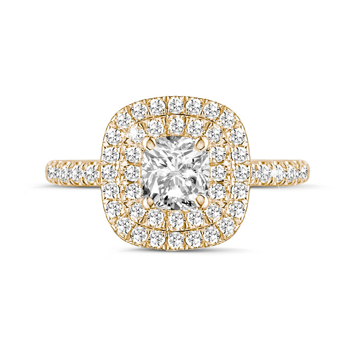 0.70캐럿 솔리테어 더블 헤일로 링, 레드 골드 쿠션 다이아몬드 세팅